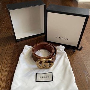 Gucci Mens Cuir Leather Belt with Double G Buckle Sz 36